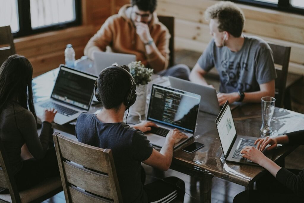 Small business team collaborating at a table